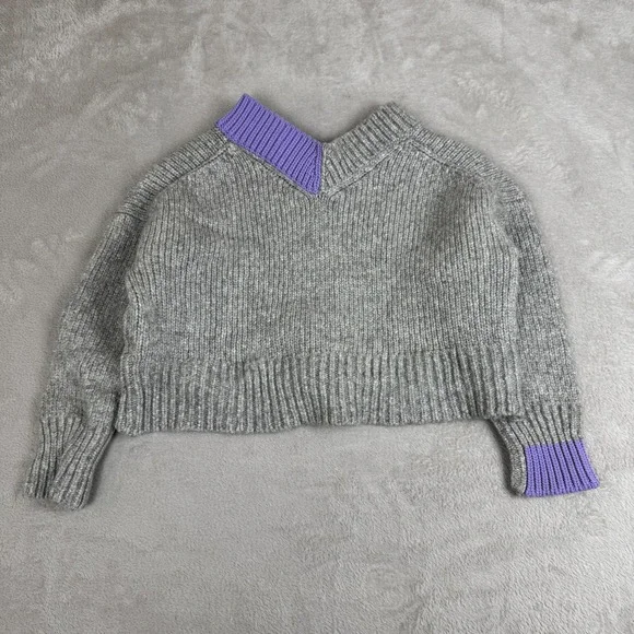 Helmut‎ Lang Sweater Womens M Gray Preowned Knit Cropped Pullover Trendy Modern